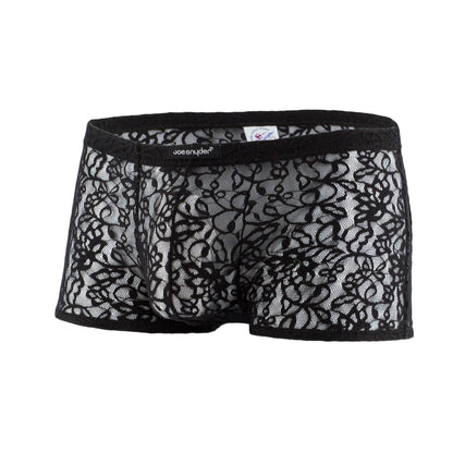 Black lace men’s boxer mesh underwear js08 joe snyder with intricate floral patterns and sheer mesh design