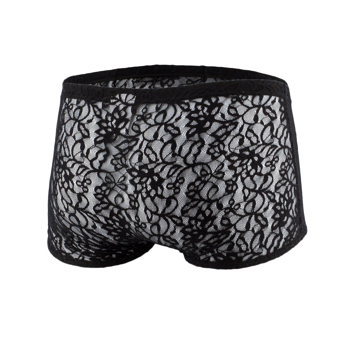 Black lace mens boxer mesh underwear js08 joe snyder with intricate floral patterns and solid black elastic waistband