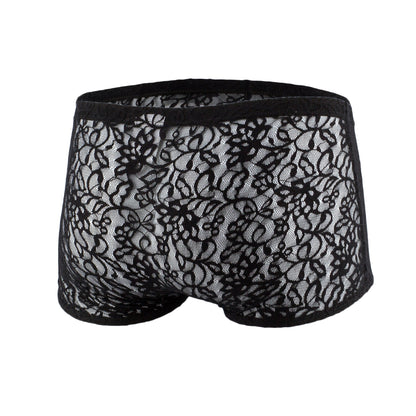 Black lace mens boxer mesh underwear js08 joe snyder with intricate floral patterns and solid black elastic waistband