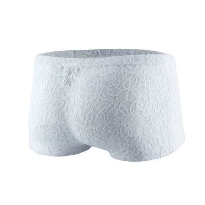 White lace men’s boxer mesh underwear js08 joe snyder with delicate floral pattern and sheer fabric