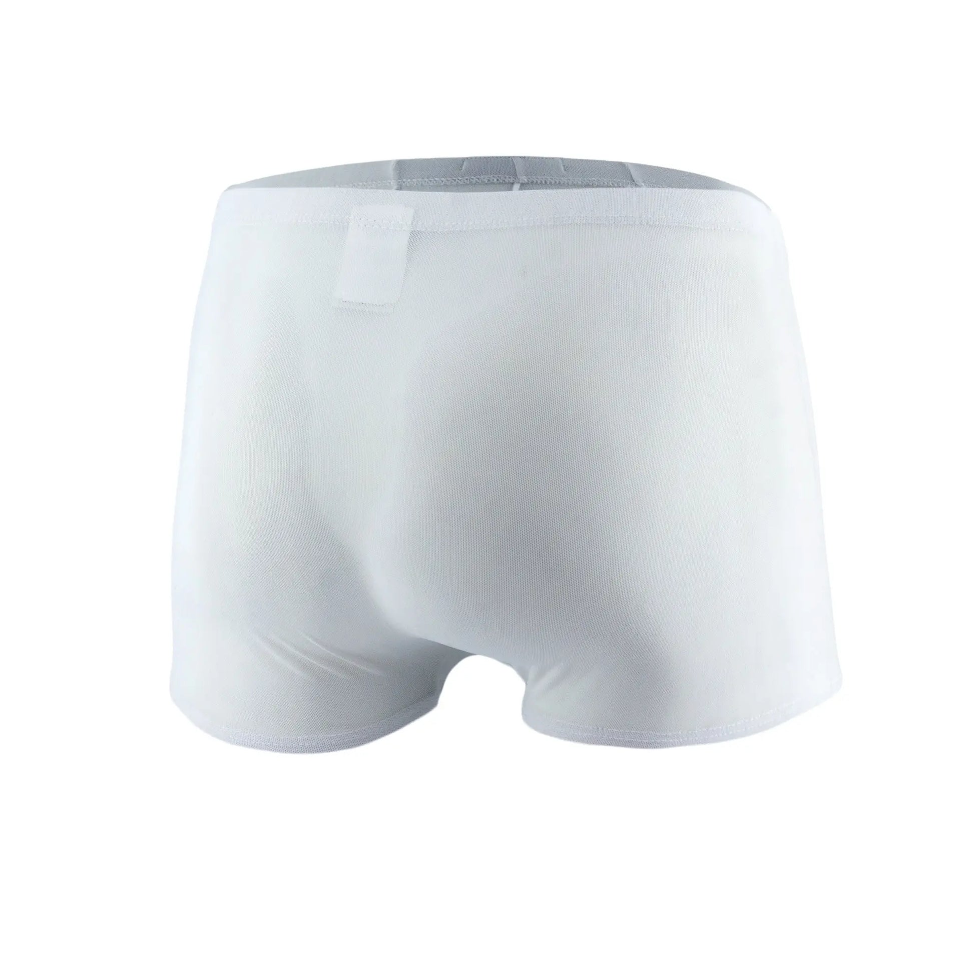 White joe snyder boxer mesh briefs with textured fabric and gray elastic waistband front view