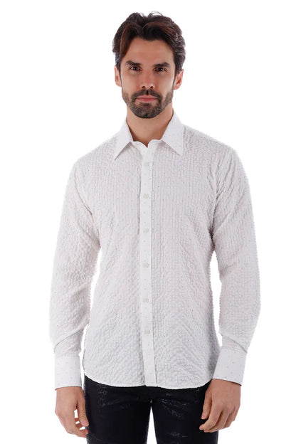 Jurox white textured long-sleeve button-down shirt with a subtle pattern ideal for casual or formal wear