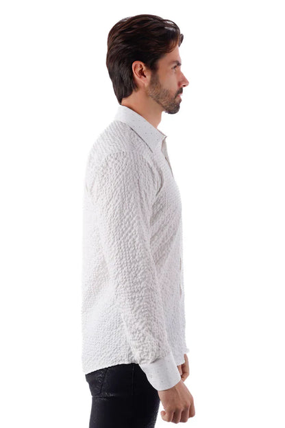 Jurox l/s shirt white textured long sleeve button up with subtle woven pattern perfect for smart casual wear