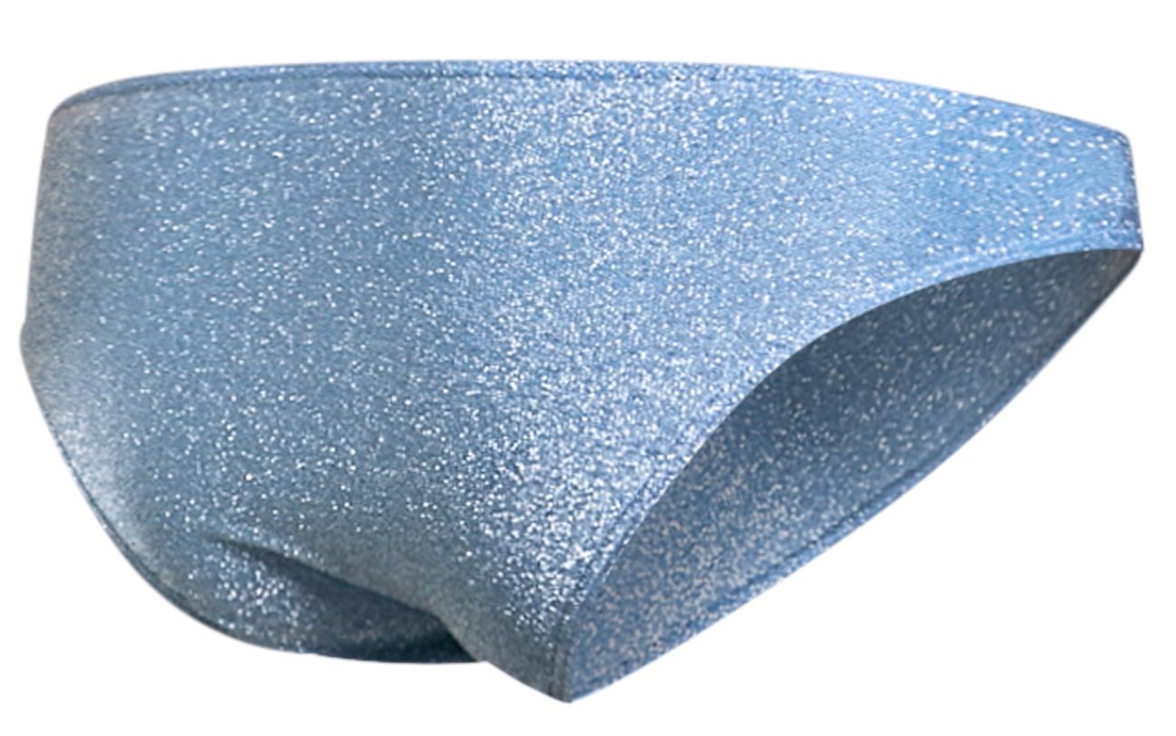 Light blue glittery lurex swim trunks from JUSTIN SIMON classic bikini collection for stylish beachwear