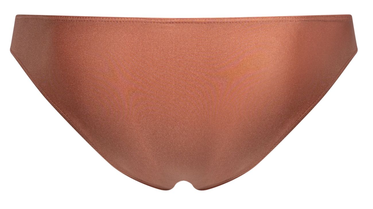 A sleek satin-finish copper-colored bikini bottom with a smooth minimalist design from JUSTIN+SIMON XSJ01 Classic Bikini