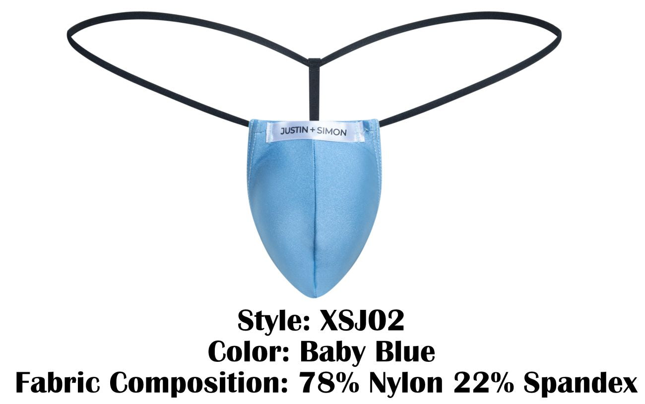 Baby blue justin simon xsj02 classic g-string thong made of 78 nylon 22 spandex shown from back side