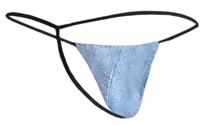 Light blue glittery lurex classic g-string thong with black elastic straps by JUSTIN+SIMON XSJ02