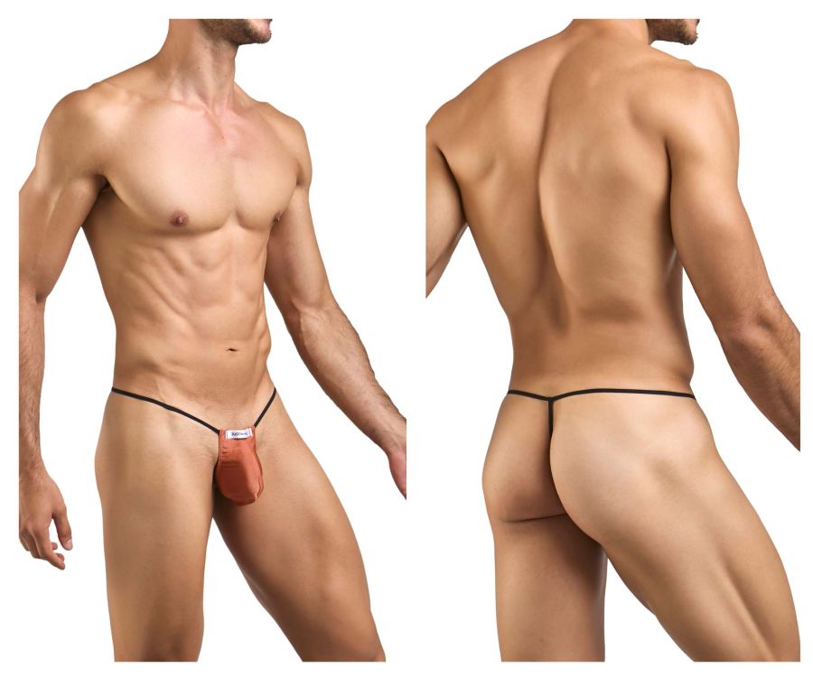 Justin simon xsj02 classic g string in orange red with black elastic waistband and small white label on front