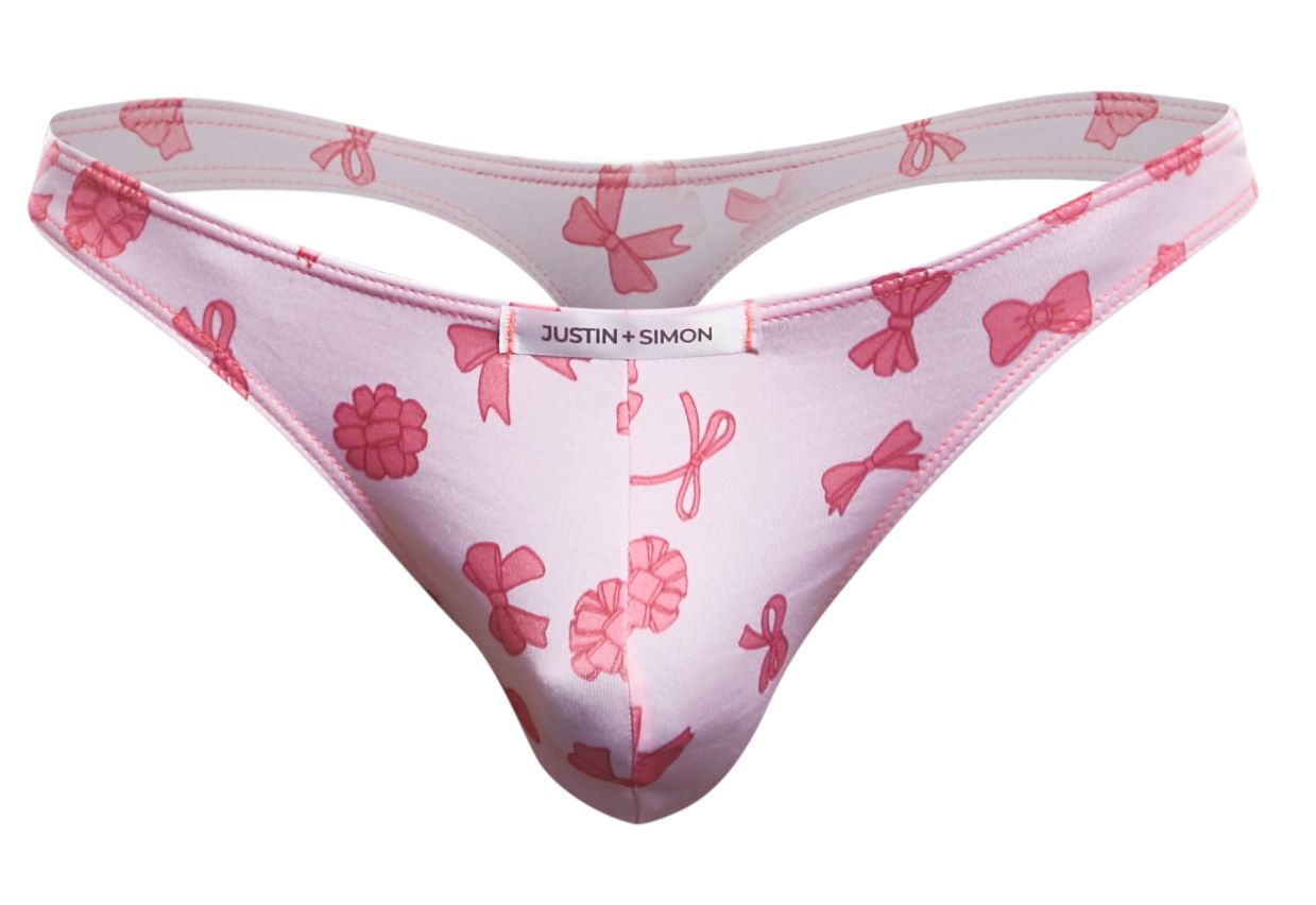Justin plus simon xsj03 classic thong in pink with bow and raspberry pattern for stylish comfortable wear
