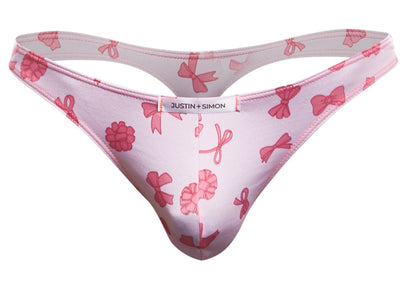 Justin plus simon xsj03 classic thong in pink with bow and raspberry pattern for stylish comfortable wear