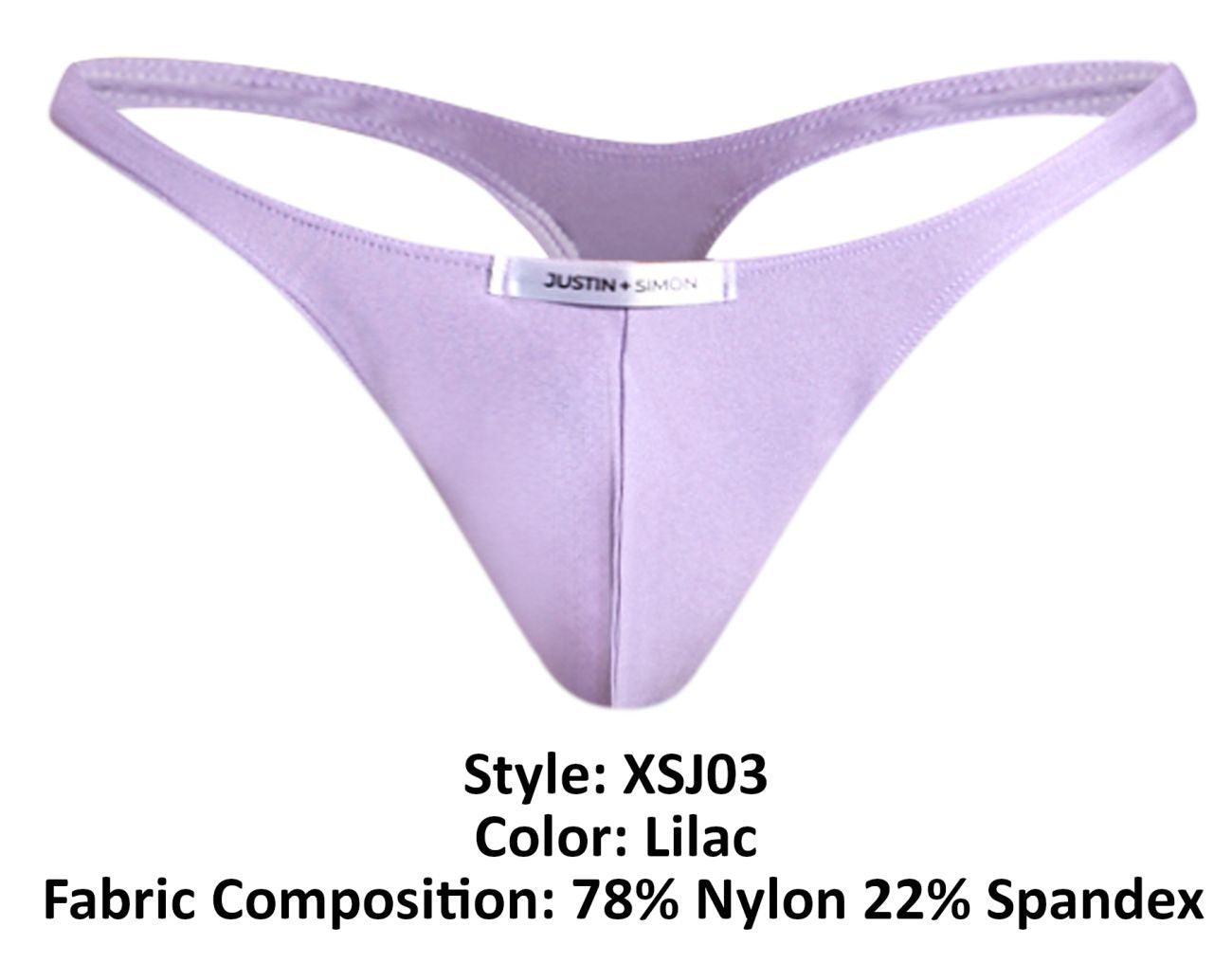 Lilac justin simon classic thong made from 78 nylon and 22 spandex for comfortable everyday wear