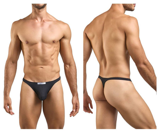 Black thong briefs with white label at front from justin simon xsj03 classic thongs in peach black color