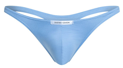 Light blue justin simon thong in smooth stretchy fabric with minimalist design from the classic xsj03 collection