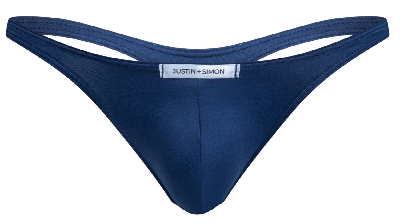 Navy blue justin plus simon thong in sleek smooth fabric with minimalist design from the classic thongs collection