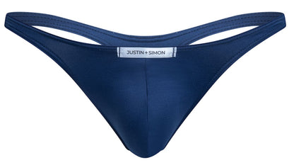 Navy blue justin plus simon thong in sleek smooth fabric with minimalist design from the classic thongs collection