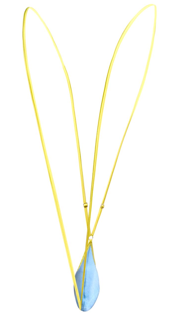 A delicate yellow chain necklace with a teardrop-shaped baby blue pendant from justin simon xsj04 sling color