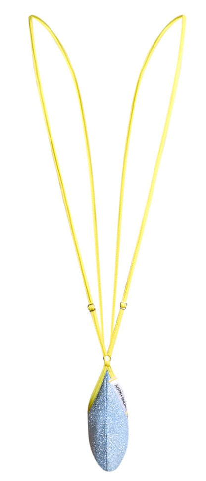 Justin simon xsj04 sling color lurex blue vibrant yellow cord necklace with light blue glittery feather pendant
