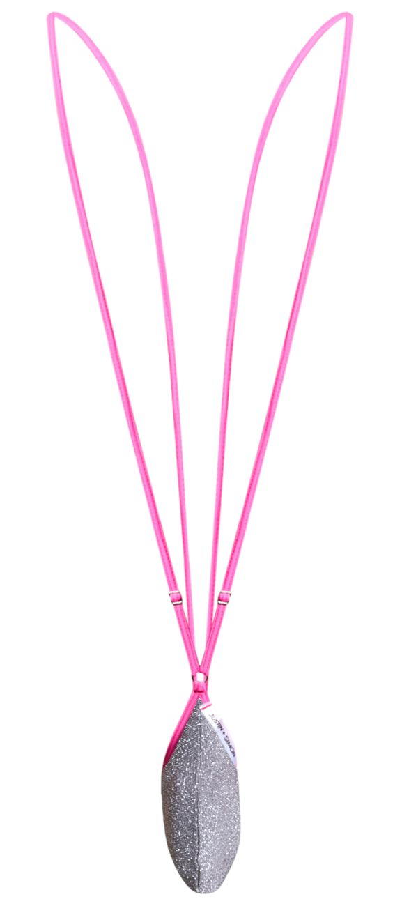 Justin simon xsj04 sling color lurex gray pink cord necklace with silver glittery leaf shaped pendant
