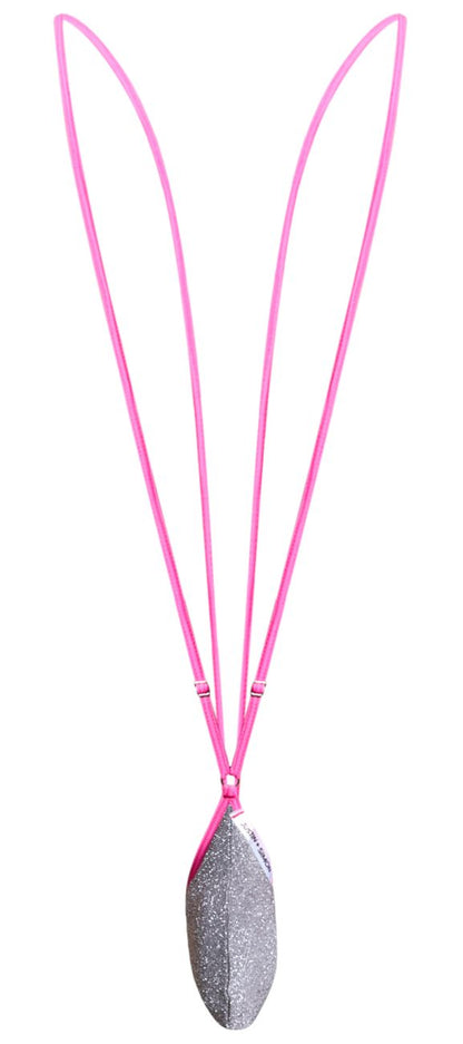 Justin simon xsj04 sling color lurex gray pink cord necklace with silver glittery leaf shaped pendant
