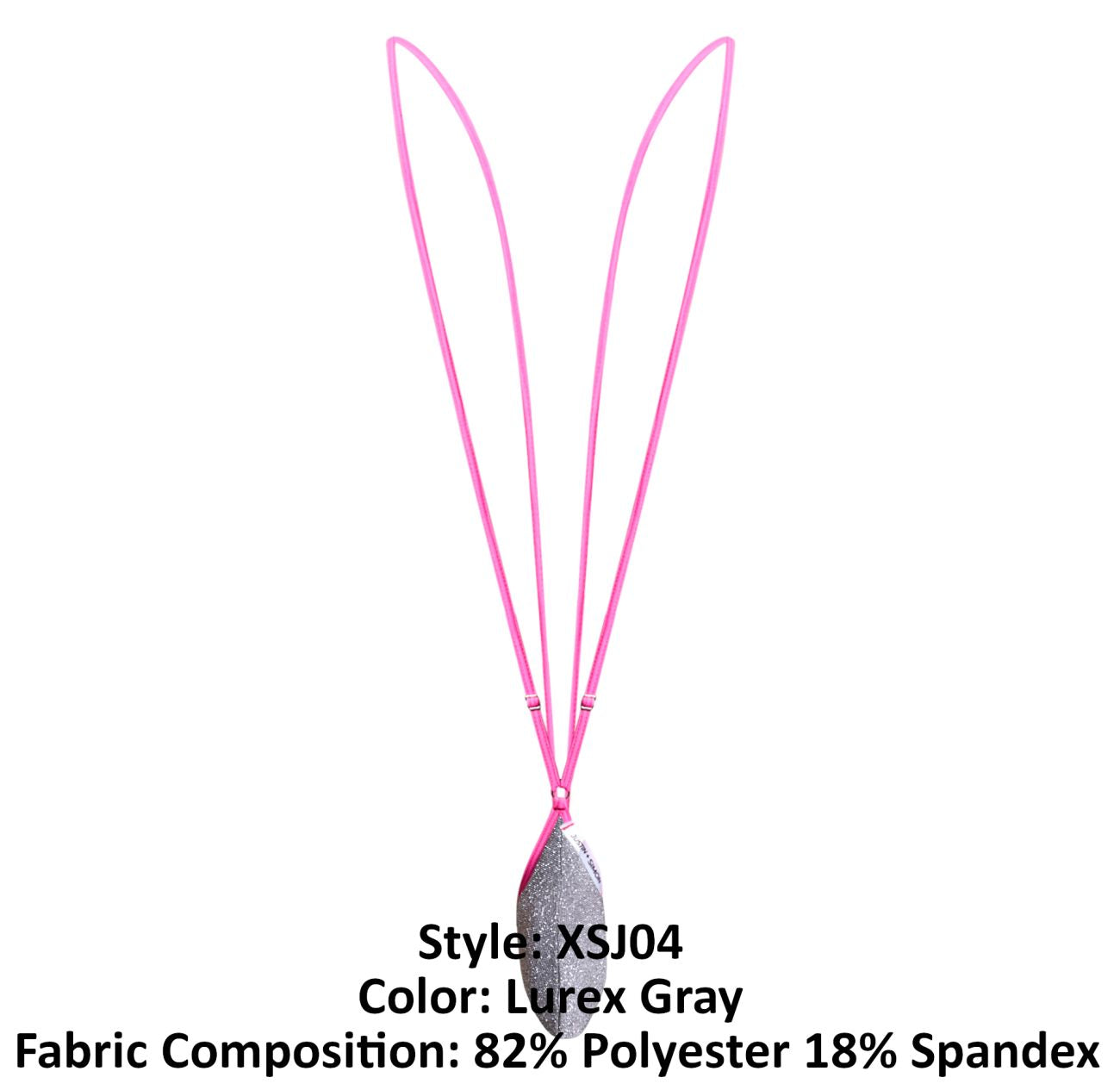 Justin simon xsj04 sling color lurex gray pink lanyard with a silver glittery teardrop pendant