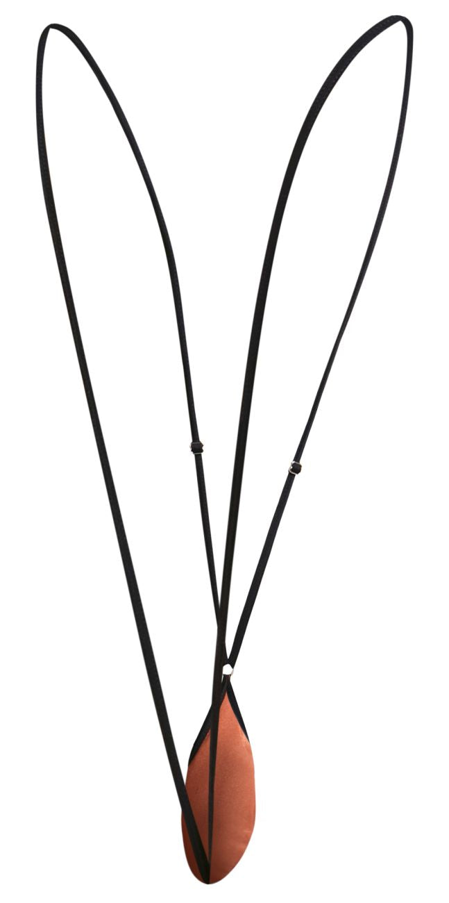 Black cord necklace with a teardrop-shaped copper-colored pendant from justin+simon xsj04 sling color ochre collection