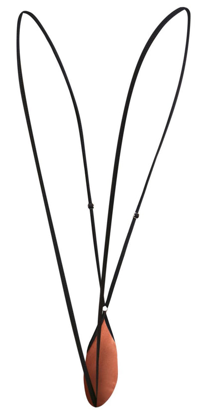 Black cord necklace with a teardrop-shaped copper-colored pendant from justin+simon xsj04 sling color ochre collection