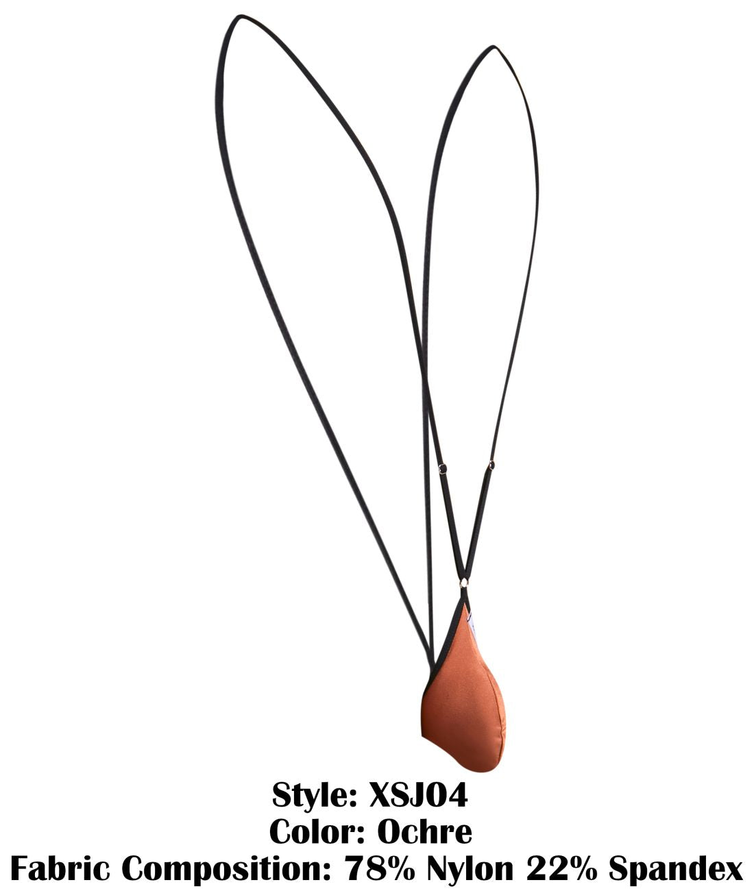 Justin simon xsj04 sling in ochre featuring a teardrop pendant made of 78 nylon 22 spandex on a black cord
