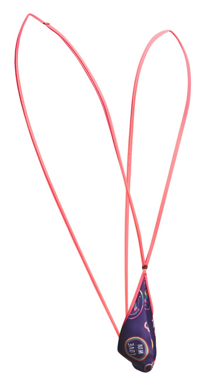 Pink elastic cord bracelet with purple patterned love win pendant in justin simon xsj04 sling color pride design