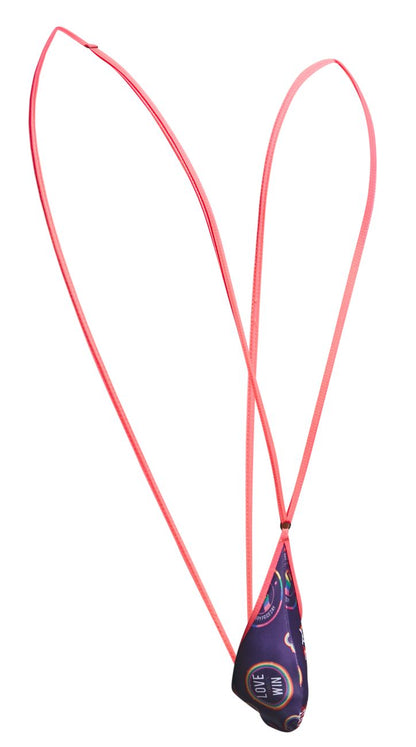 Pink elastic cord bracelet with purple patterned love win pendant in justin simon xsj04 sling color pride design