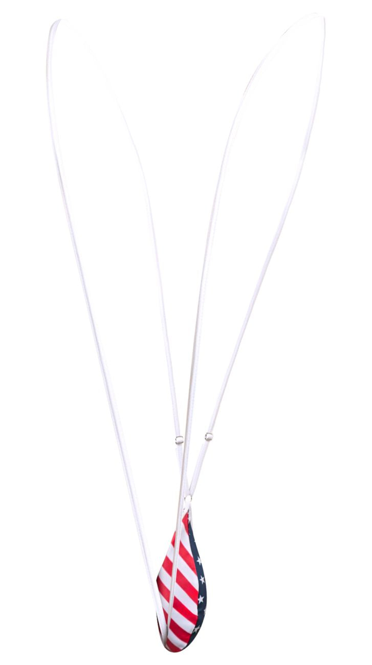 A teardrop pendant necklace by JUSTIN+SIMON XSJ04 sling featuring a red white and blue USA flag design