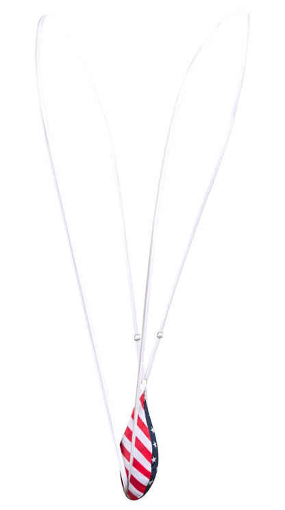 A teardrop pendant necklace by JUSTIN+SIMON XSJ04 sling featuring a red white and blue USA flag design