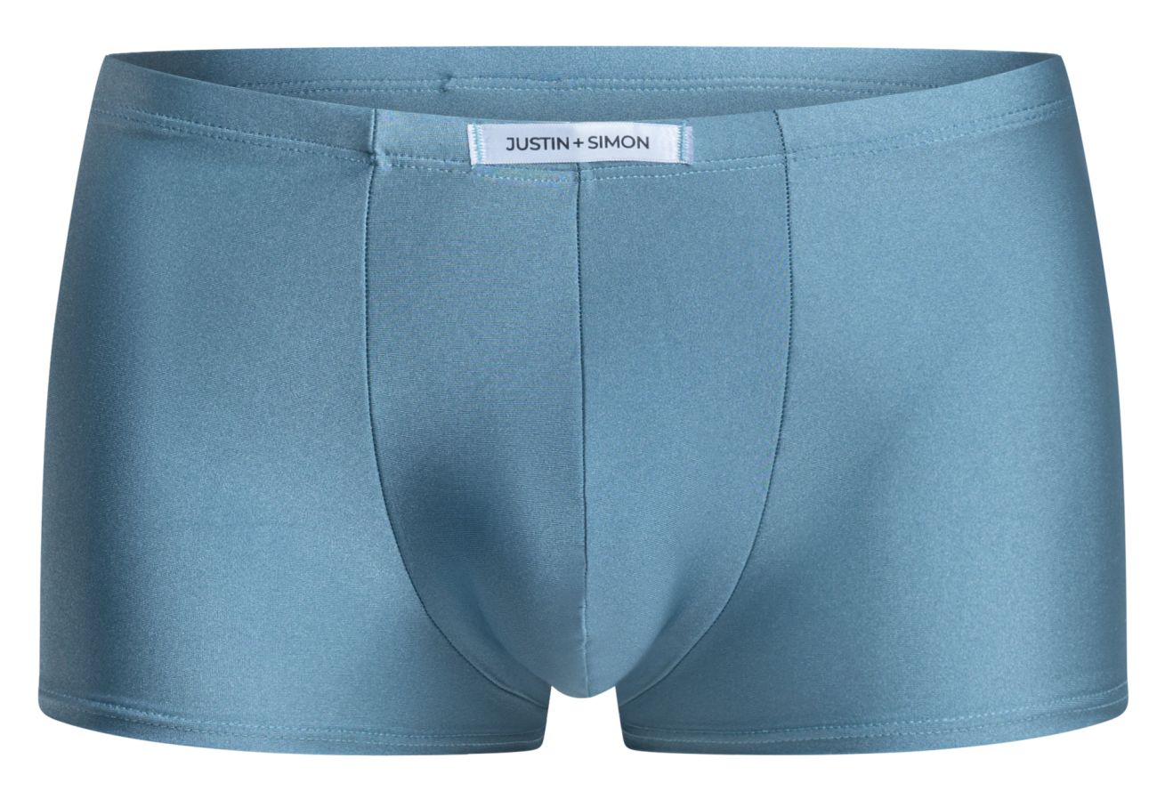 Light blue justin simon men’s briefs with a smooth seamless fabric finish from classic boxer metal green collection