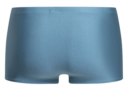 Justin Simon XSJ08 classic boxer brief in solid metal green with smooth satin finish and clean stitching visible front side