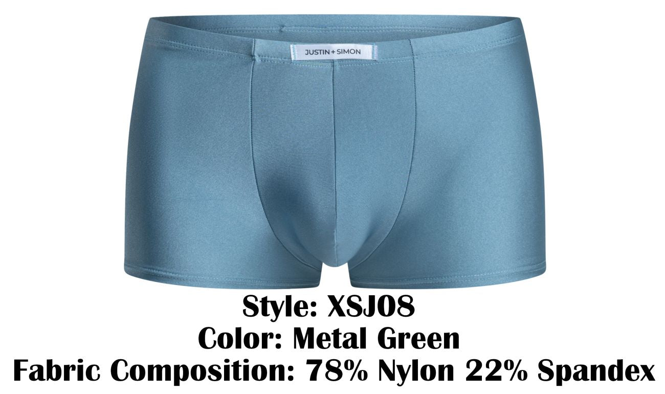 Metal green boxer briefs by justin simon made from 78 nylon and 22 spandex classic xsj08 style