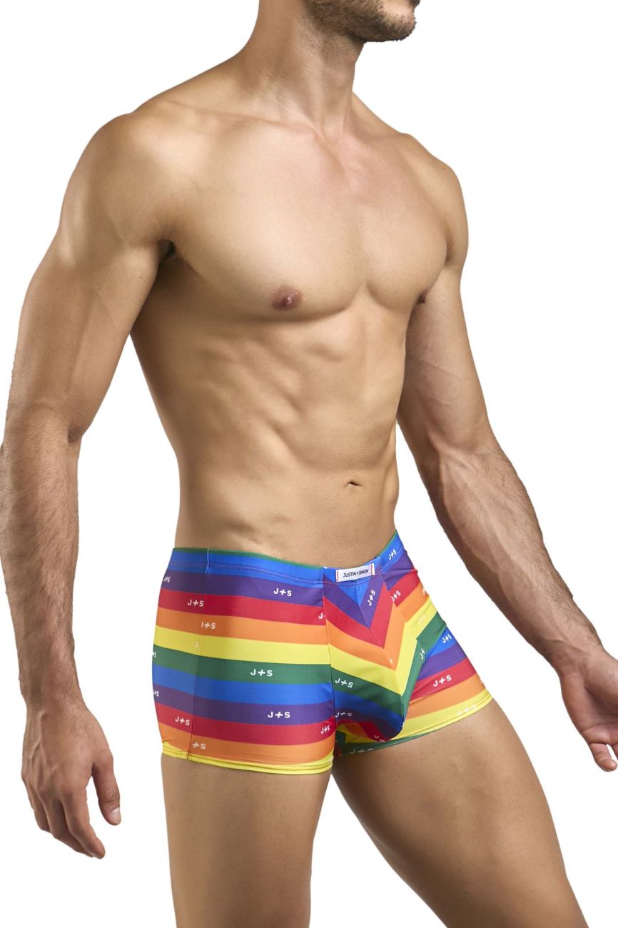 Justin+simons xsj08 classic rainbow-striped men’s boxer briefs with chevron pattern and repeating j&s logo color pride flag