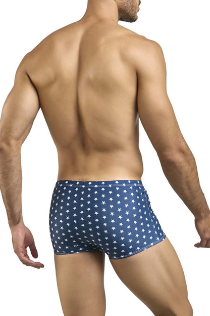 Blue swim trunks with white star pattern from justin simon xsj08 classic boxer color usa flag collection