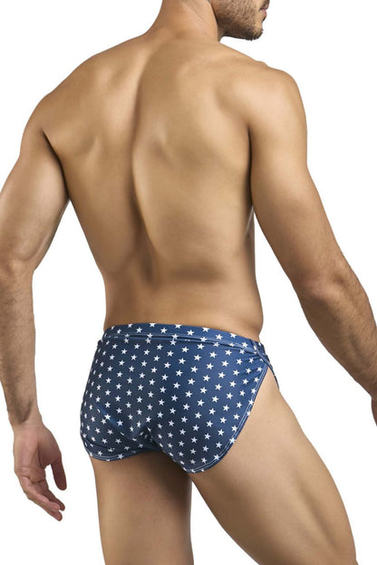 Blue justin simon xsj09 running shorts with white star pattern inspired by the USA flag design