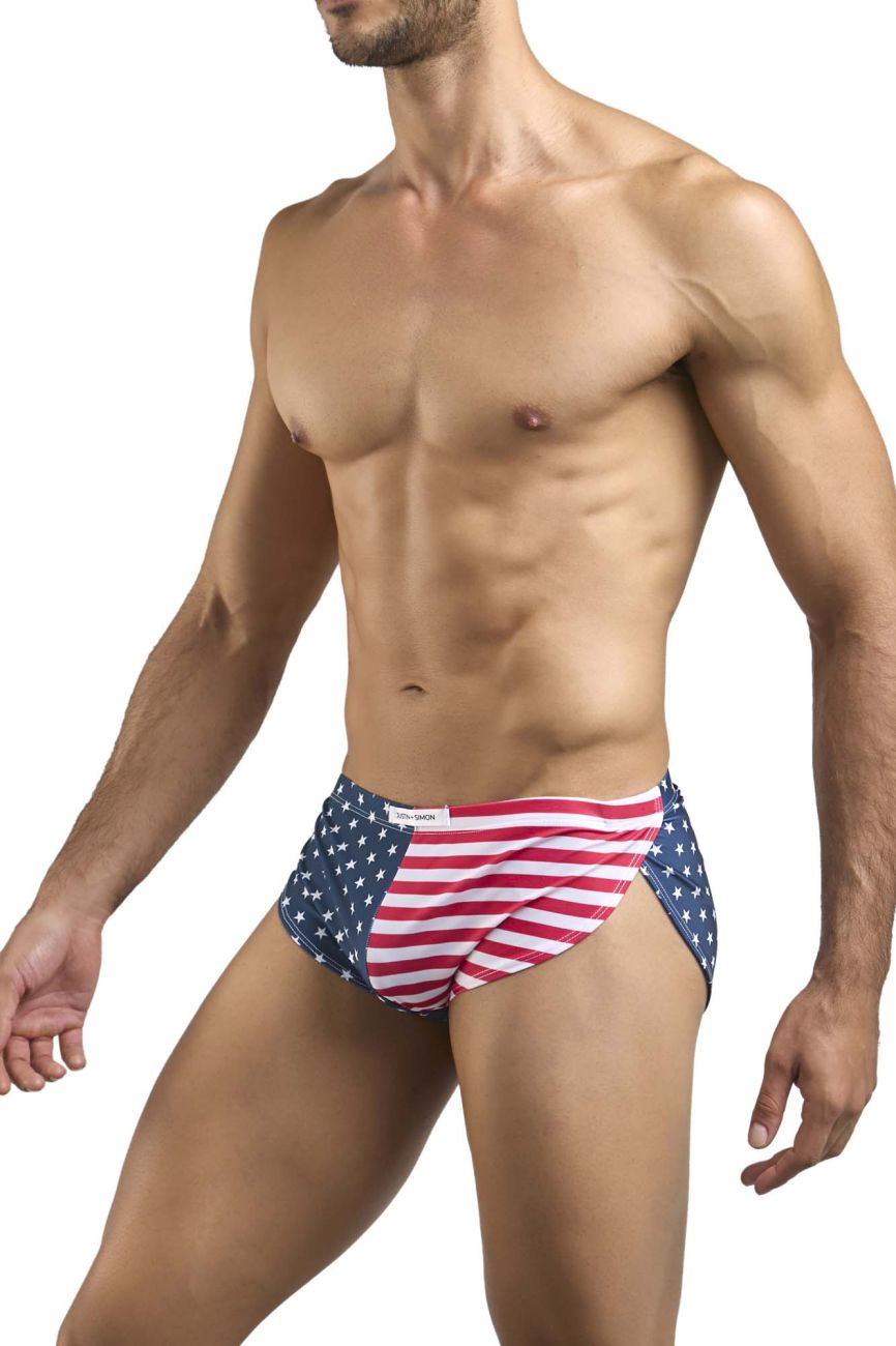 Men’s running briefs by justin simon in usa flag pattern designed for lightweight comfort and active use