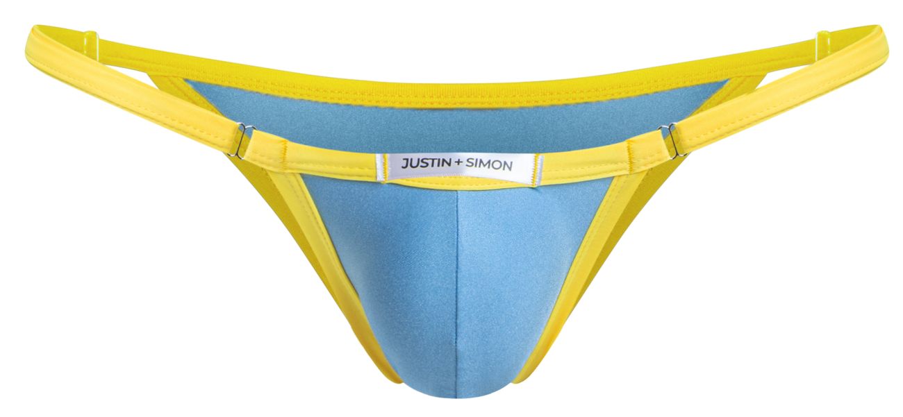 Bright yellow and baby blue justin simon thong with sleek modern design in XSJ12 bikini color baby blue style