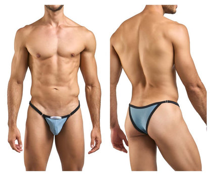 Light blue and black thong with sleek minimalist design from justin simon xsj12 bikini color metal green collection
