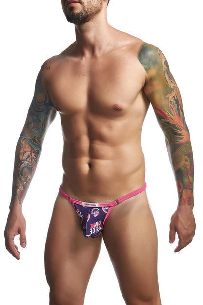 Pink and navy blue justin simon xsj12 bikini briefs with bold graphic design for vibrant color pride style