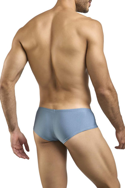 Justin Simon XSJ13 cheeky bulge boxer in metal green with light blue smooth textured men’s briefs front view