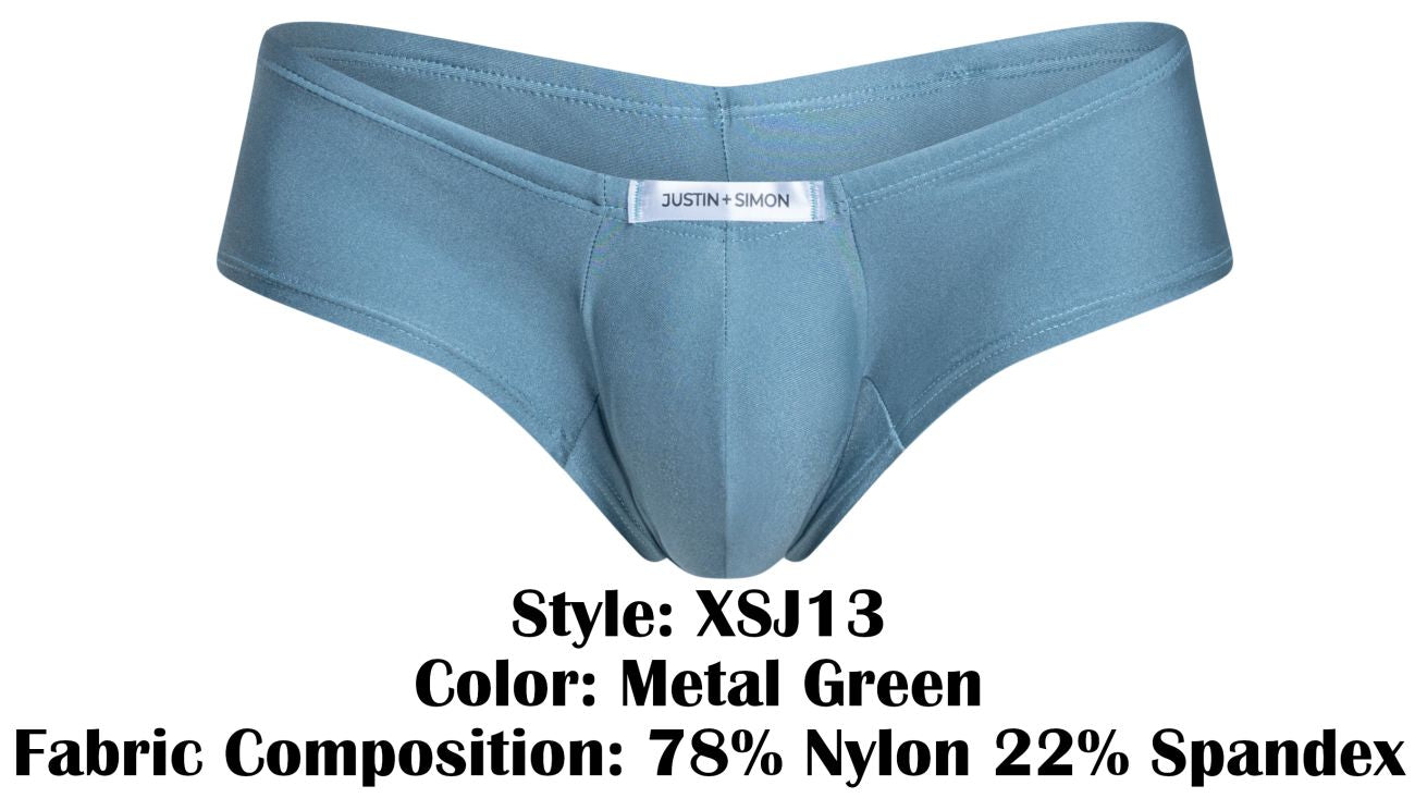 Metal green justin simon men’s cheeky bulge boxer briefs made from 78 nylon and 22 spandex for comfort