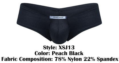 Black peach mens underwear by justin simon xsj13 cheeky bulge boxer with supportive contoured design in nylon and spandex
