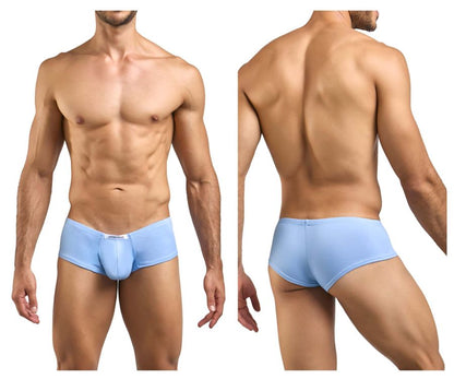 Light blue justin simon xsj13 cheeky bulge boxer briefs with smooth, form-fitting design and small waistband logo