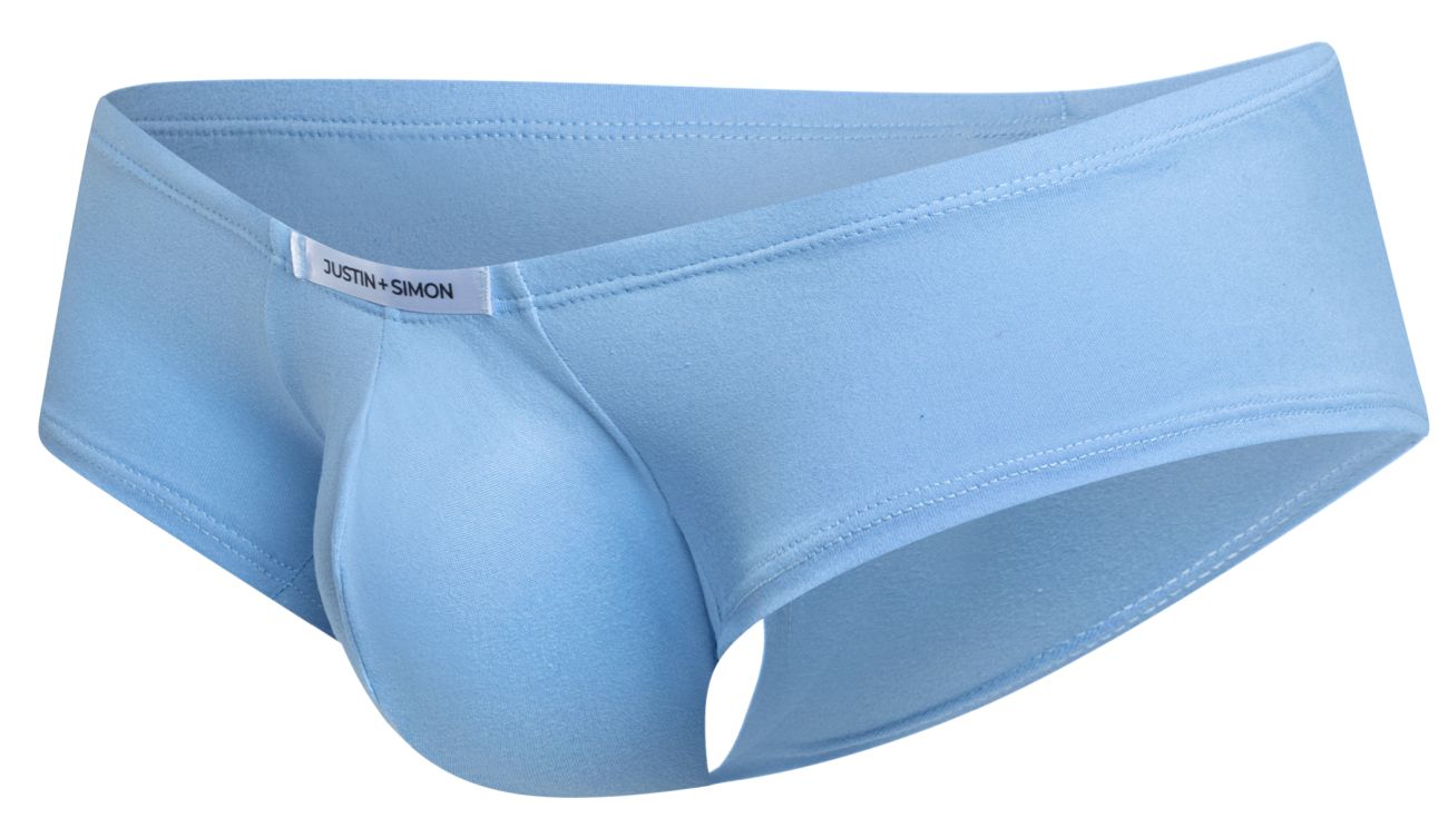 Light blue justin simon men’s briefs with a smooth seamless design from the cheeky bulge boxer peach blue line