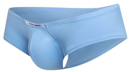 Light blue justin simon men’s briefs with a smooth seamless design from the cheeky bulge boxer peach blue line