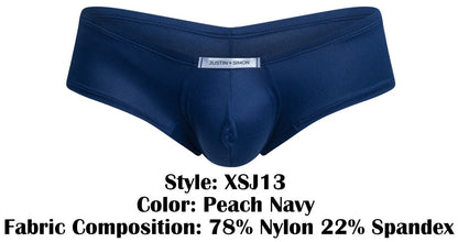 Navy blue justin simon xsj13 cheeky bulge boxer briefs with smooth stretchy fabric and subtle brand tag at waistband