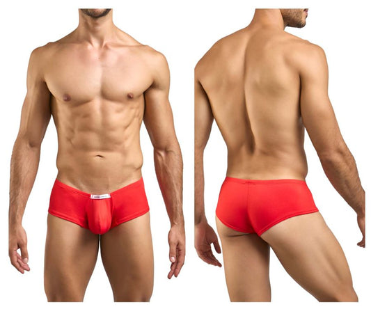 Justin Simon xsj13 cheeky bulge boxer in peach red featuring snug fit red men’s briefs with elastic waistband