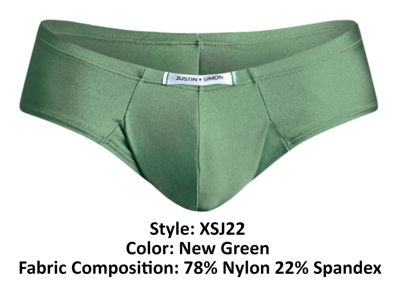 Justin simon xsj22 cheek briefs in new green made of 78% nylon and 22% spandex for men’s comfort